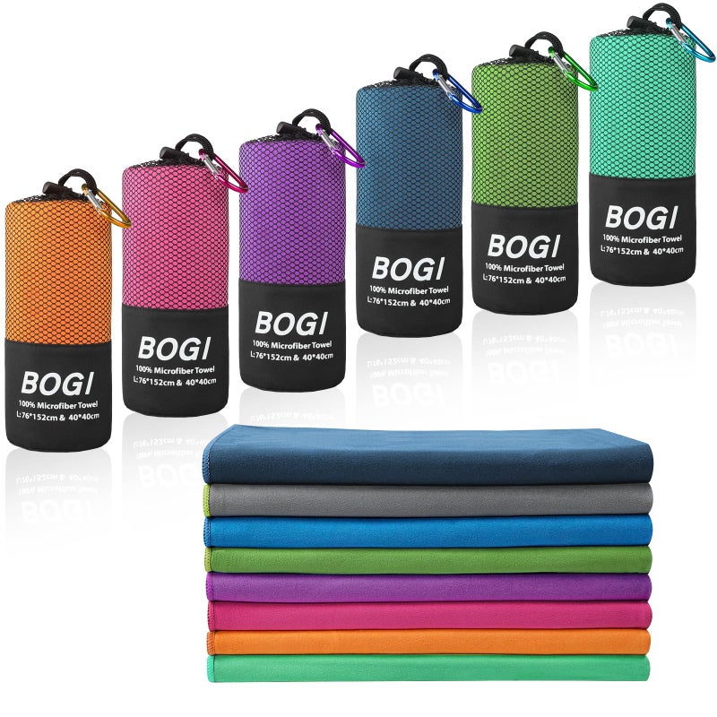 BOGI منشفة بوجي الرياضية السفرية من الألياف الدقيقة - منشفة سريعة الجفاف، منشفة خفيفة الوزن وناعمة من الألياف الدقيقة، منشفة امتصاص مدمجة للسفر للتخييم، الصالة الرياضية، الشاطئ، اليوغا، السباحة، والتخييم (ص: 16''x32''، 2 قطعة - بنفسجي) - Image 1